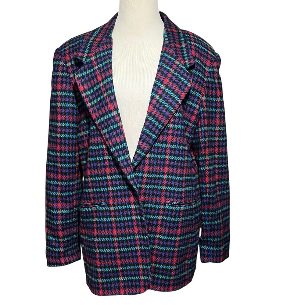 White Stag Women’s 10 Vintage Wool Blend Houndstooth Blazer 80s 90s Academia